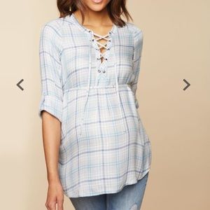 Motherhood  Plaid Tie Front Maternity Top